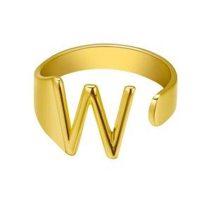 Chunky Wide Hollow W Letter Initial Gold Ring